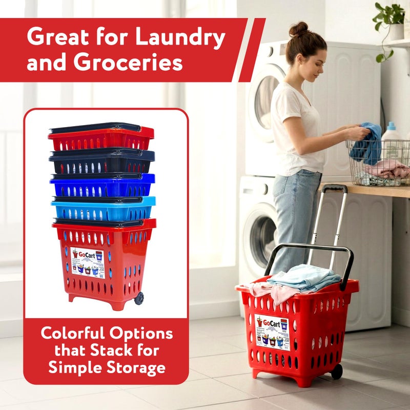 dbest products GoCart, Red Grocery Cart Shopping Laundry Basket on Wheels - Image 3